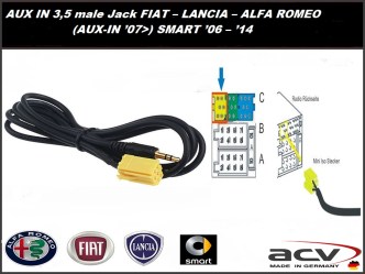 AUX IN  3,5 male Jack FIAT – LANCIA – ALFA ROMEO  (AUX-IN ’07>) SMART ’06 – ’14